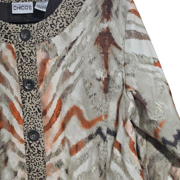Chicos Animal Print Button Up Fashion Jacket Womens Size 12 Leopard Accents - Picture 3 of 5